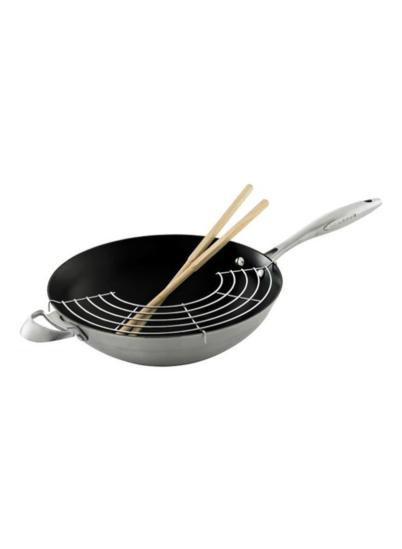 Wok with Rack And Sticks Black/Silver 32centimeter