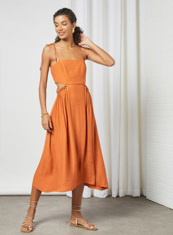 Open Side Midi Dress Brown