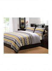 3-Piece Vida Cotton Duvet Cover Set Grey/White/Yellow