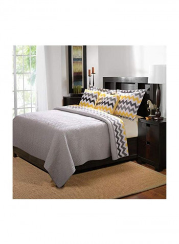 3-Piece Vida Cotton Duvet Cover Set Grey/White/Yellow