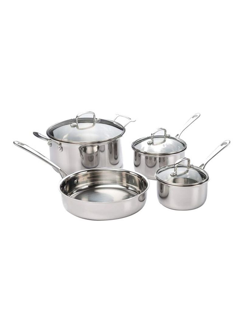 7-Piece Stainless Steel Tri-Ply Cookware Set Silver