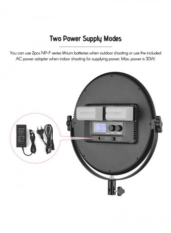 Ultrathin Round LED LCD Display Video Light 30W Black