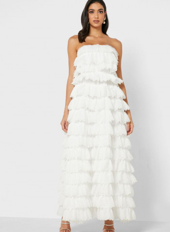 Bandeau Skater Maxi Dress White