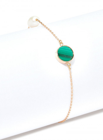 Malachite And Pearl Two Stone Bracelet In 18K Rose Gold