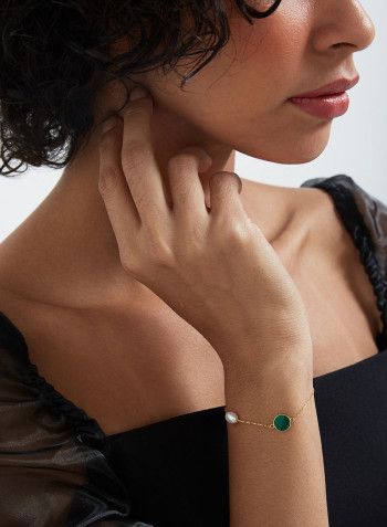 Malachite And Pearl Two Stone Bracelet In 18K Rose Gold