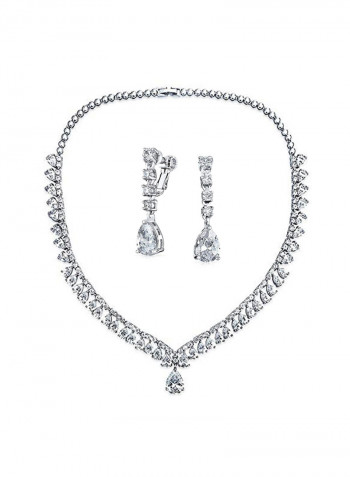 Rhodium Plated Brass Cubic Zirconia Studded Jewellery Set