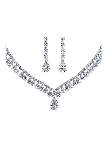 Rhodium Plated Brass Cubic Zirconia Studded Jewellery Set