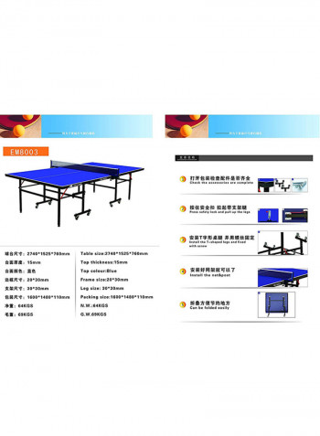 Single Folding Movable Tennis Table - Blue