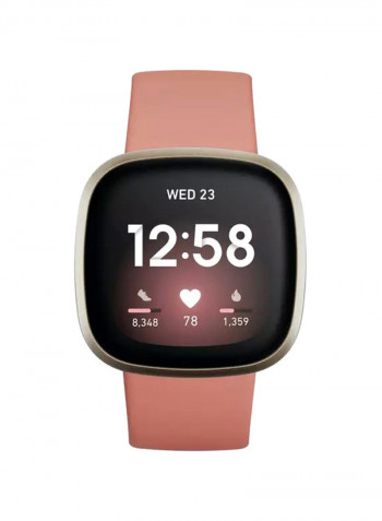Versa 3, Health And Fitness Smartwatch With GPS, 24/7 Heart Rate, Music And Up To 6+ Days Battery Pink Clay/Soft Gold Aluminium
