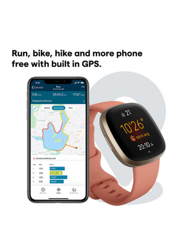 Versa 3, Health And Fitness Smartwatch With GPS, 24/7 Heart Rate, Music And Up To 6+ Days Battery Pink Clay/Soft Gold Aluminium