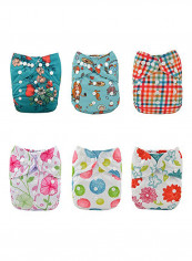 Cloth Diapers Girls Reuseable Washable Pocket One Size 6 Count With 12 Inserts