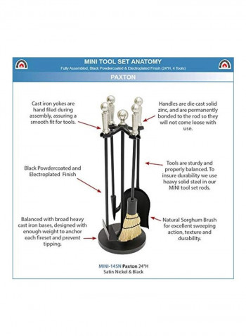 4-Piece Fireplace Stove Tool Set Silver/Black 22inch