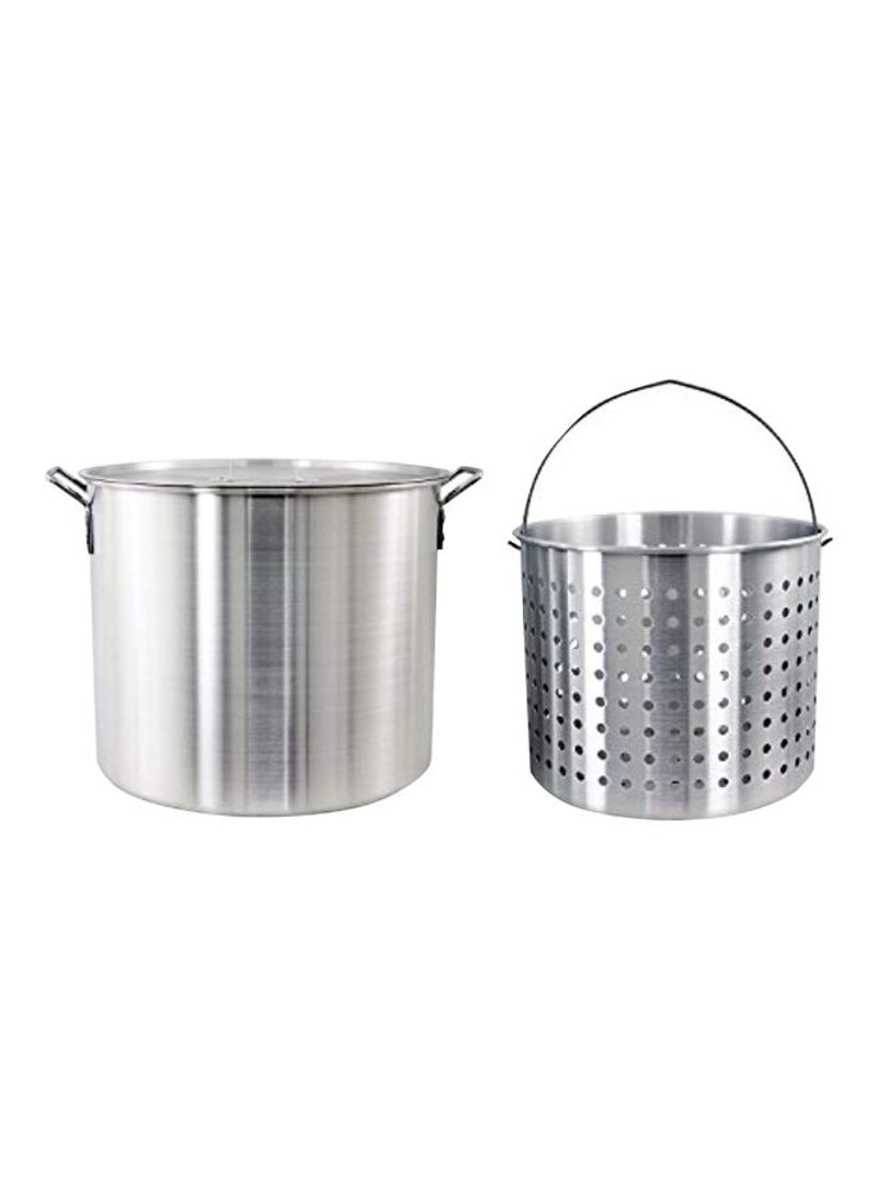 Aluminum Stock Pot And Strainer Basket Set Silver