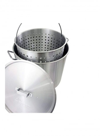 Aluminum Stock Pot And Strainer Basket Set Silver