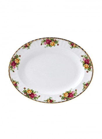 Porcelain Oval Printed Serving Plate White/Pink/Yellow 15inch