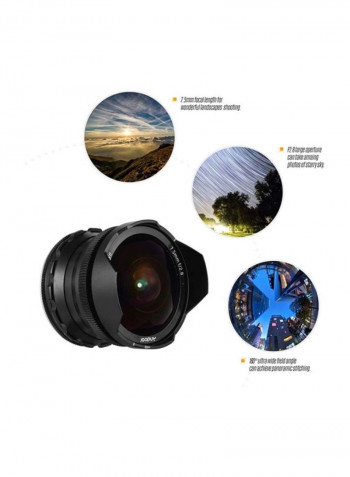 7.5mm Manual Focus Fisheye Lens 2.8x2.8inch Black