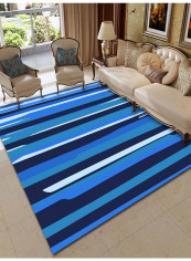 Striped Pattern Rectangle Water Absorbent Mat Blue 140(W)x200(L)centimeter