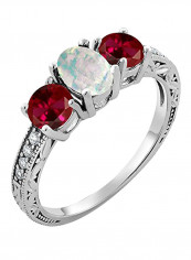 925 Sterling Silver 1.95 Carat Cabochon Red Opal Ring