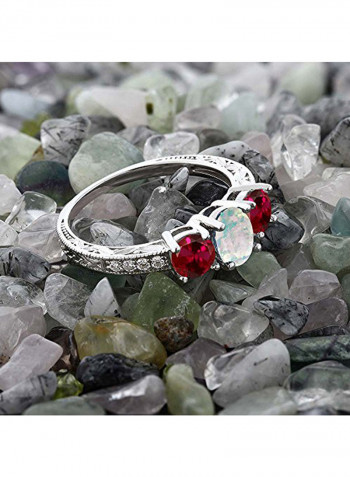 925 Sterling Silver 1.95 Carat Cabochon Red Opal Ring