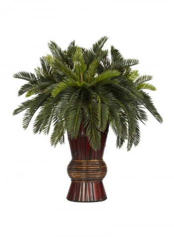 Cycas Flower With Bamboo Vase Silk Plant Green/Brown