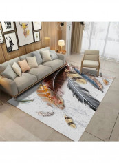 Modern Style Feather Printed Rectangle Floor Mat Multicolour 140x200cm