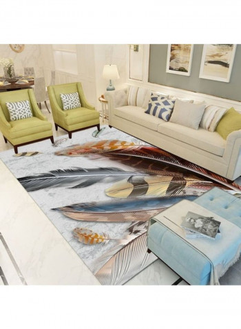 Modern Style Feather Printed Rectangle Floor Mat Multicolour 140x200cm