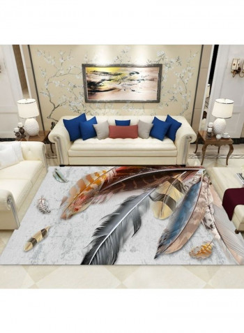 Modern Style Feather Printed Rectangle Floor Mat Multicolour 140x200cm