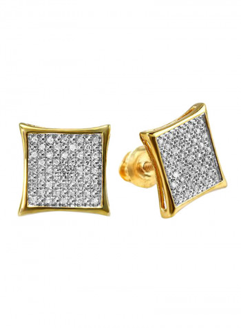 0.25 Carat Diamond 18 Karat Gold Plated Sterling Silver Round Stud Kite Shaped Micro Pave Earrings