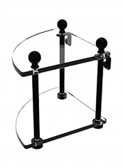 Mambo Collection Two Tiered Corner Glass Shelf Matte Black/Clear 8x8x8inch