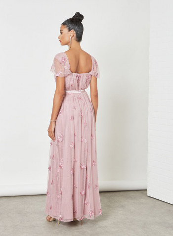 Floral Embroidered Dress Pink