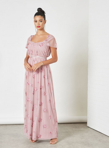 Floral Embroidered Dress Pink
