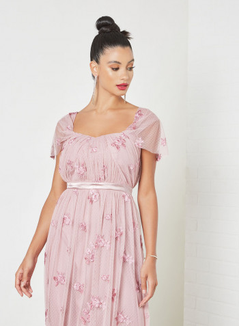 Floral Embroidered Dress Pink