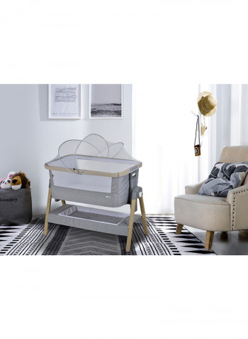Natural Co-sleeper Stand-Alone Baby Crib with Mosquito Net 0m-6m, Light grey