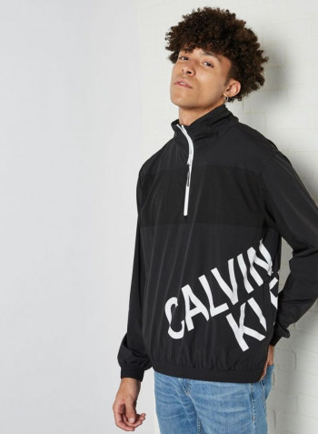 Stretch Logo Hooded Neck Jackets Black