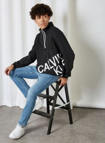 Stretch Logo Hooded Neck Jackets Black