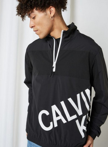 Stretch Logo Hooded Neck Jackets Black