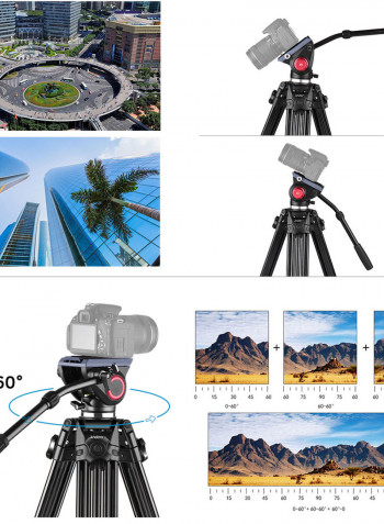 Professional Aluminum Alloy Video Tripod 67inch Black
