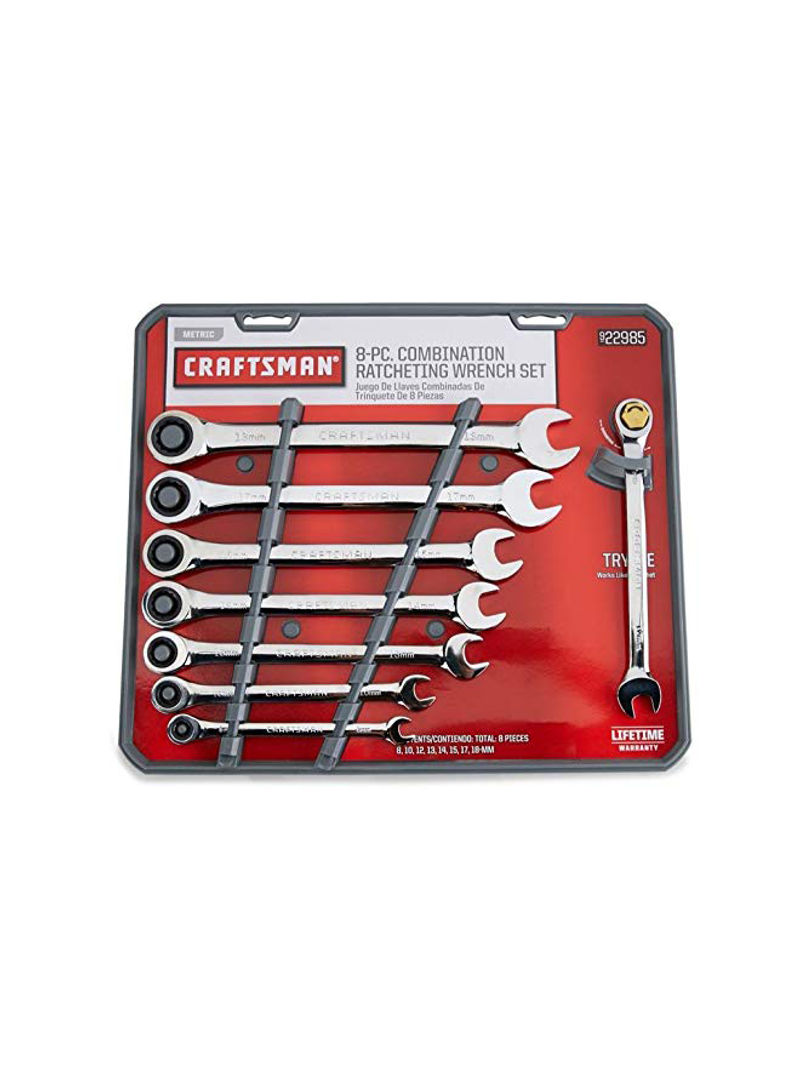 Pack Of 8 Flat Ratcheting Wrench Set Silver