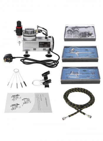 220V Professional Gravity Feed Dual Action Airbrush Air Compressor Kit Multicolour 41.50X16.00X31.00cm
