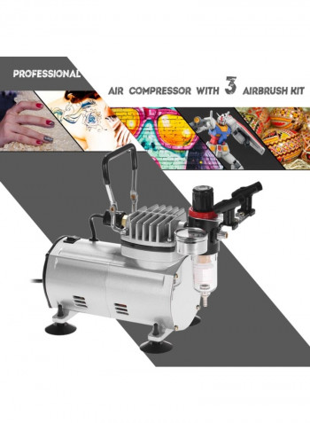 220V Professional Gravity Feed Dual Action Airbrush Air Compressor Kit Multicolour 41.50X16.00X31.00cm