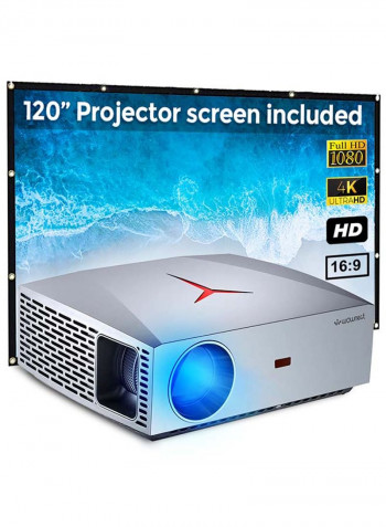 LED Projector 1080p 4200 Lumens supports Airplay/Miracast with 120-Inch Projector Screen PROJ-WO-29-S_SCR-04 Silver