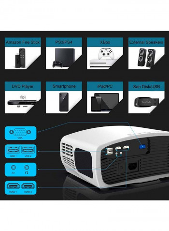 LED Projector 4K 5500 Lumens 10 Watts Stereo Speaker with 120-Inch Projector Screen PROJ-WO-19-W_SCR-04 White