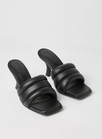 Padded Spool Heel Mules Black