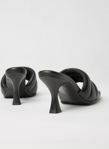 Padded Spool Heel Mules Black