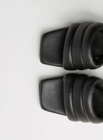 Padded Spool Heel Mules Black