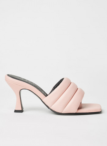 Padded Spool Heel Mules Pink