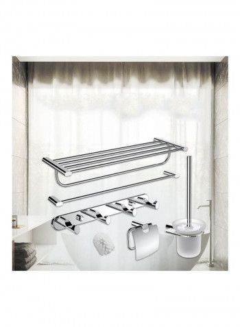 6-Piece Bathroom Accessories Set Silver 40centimeter