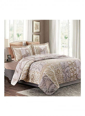 3-Piece Printed Quilt Set Beige/Brown Queen