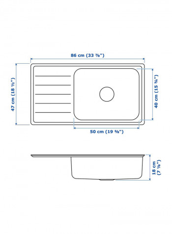 Inset Sink Bowl With Drainboard Multicolour 86x47centimeter