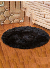 Round Shaped Furry Rug Black 60centimeter